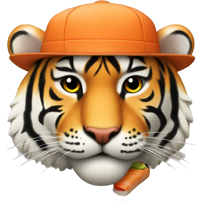 tiger wearing a hat made out of sushi emoji