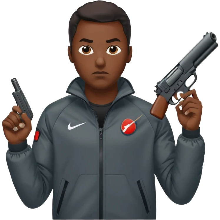 Black guy in nike tech pointing a gun emoji