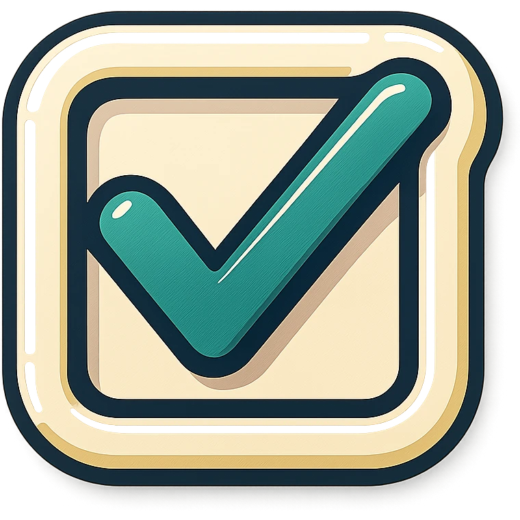 checkbox with a check mark, retro sticker style, black outline, no solid fill, light shadow, transparent background emoji