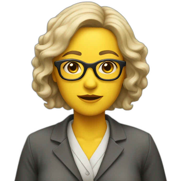 smart woman with glasses, dressed as a university professor, with yellow neutral skin emoji