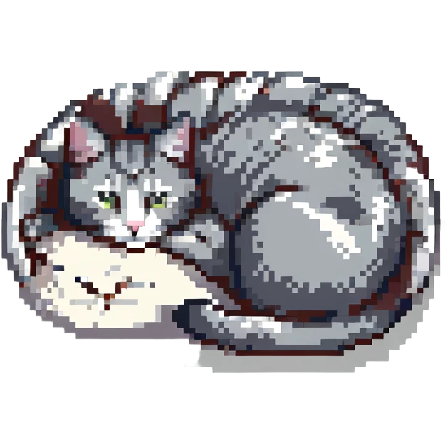 pixel art gray cat curled up emoji