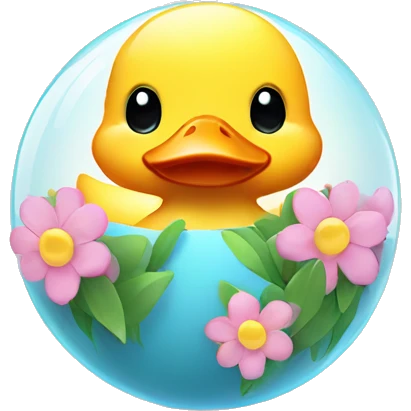 Kawaii colorful baby duck in a flower globe emoji