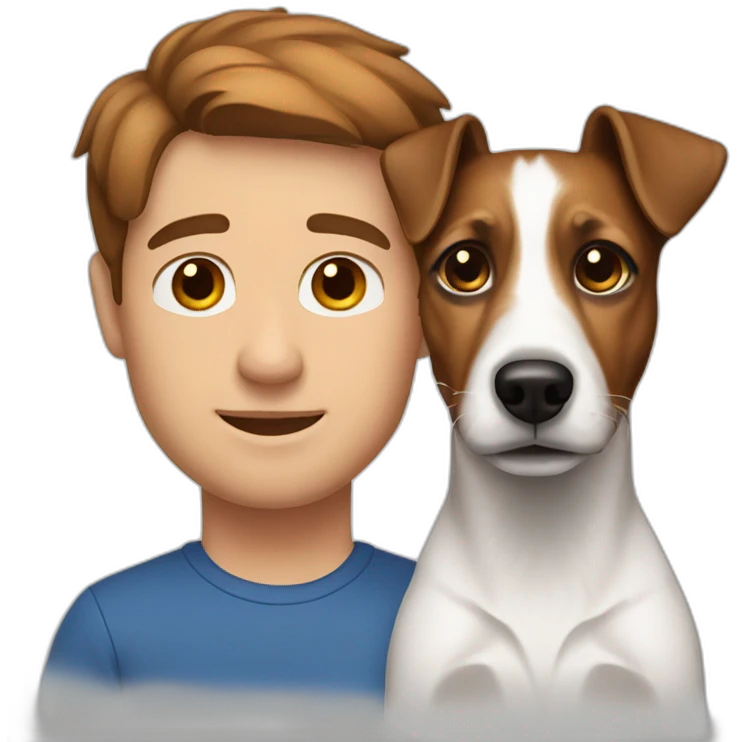 Man with brown hair with jack russell terrier emoji