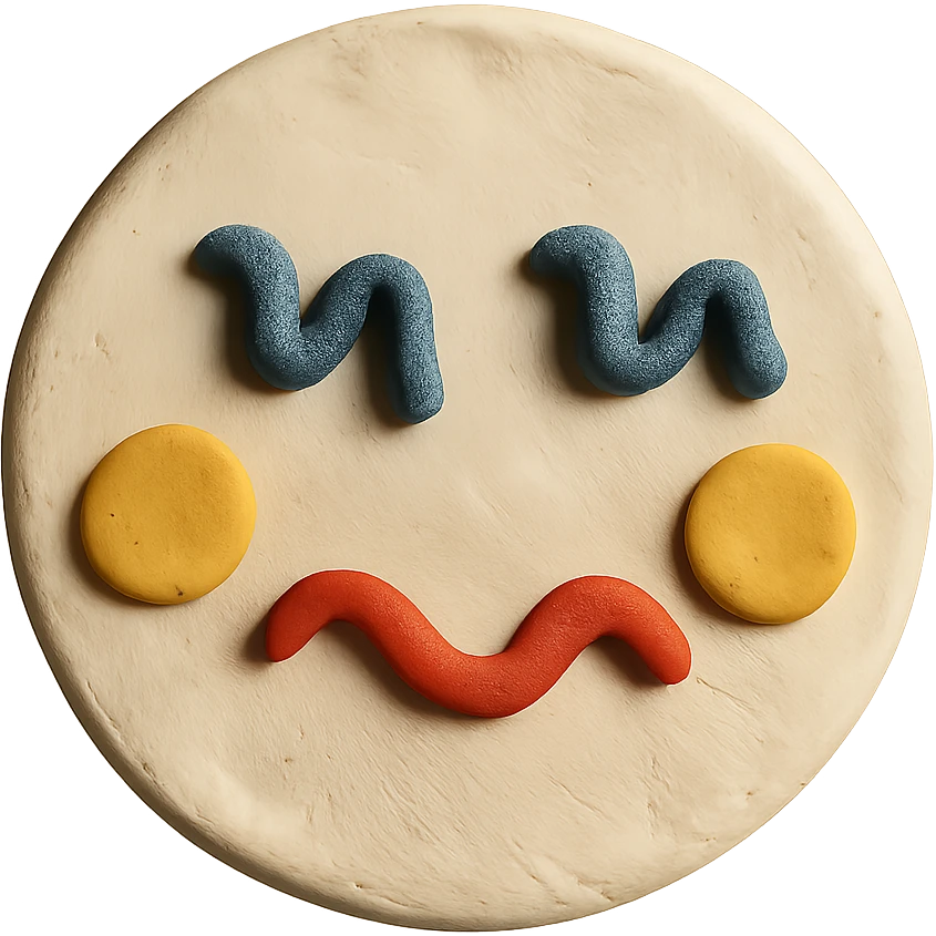 white circle face with squiggle lines for eyes and a mouth emoji
