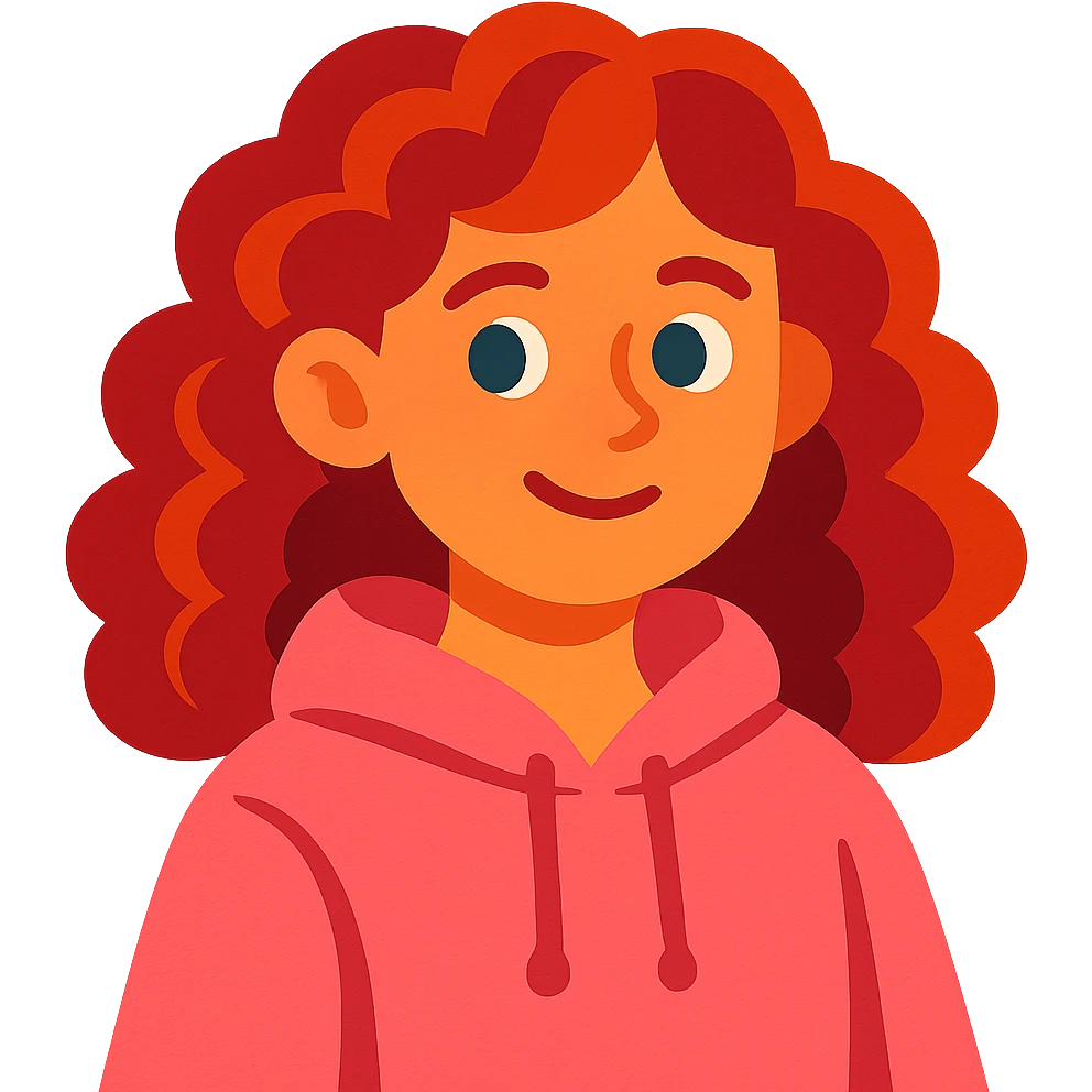 A girl with red curls and a pink hoodie emoji