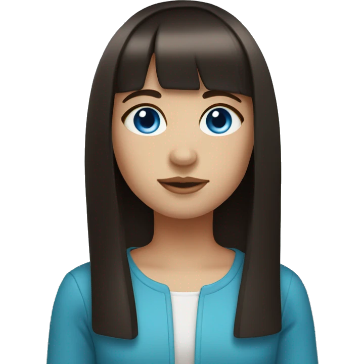 girl with straight dark brown hair, thick bangs, blue eyes emoji