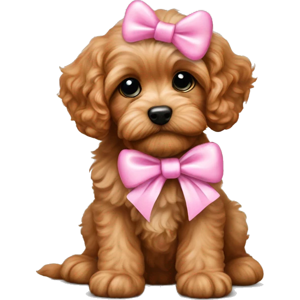 adorable cavapoo puppy with pink bow emoji