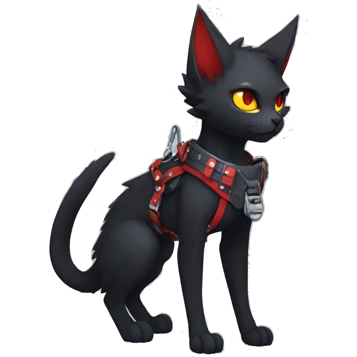 cool edgy black punk red ethereal fantasy nargacuga-bat-cat-Fakemon collar harness full body emoji