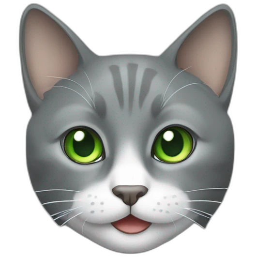 Gray cat with white mouth and white nose and green eyes emoji