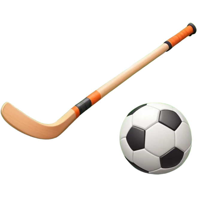 A field hockey stick and ball on a vibrant green grass field, with goalposts and clear field markings in the background. The scene emphasizes the bright, lush grass, highlighting the fast-paced and strategic nature of hockey on a well-maintained pitch. emoji