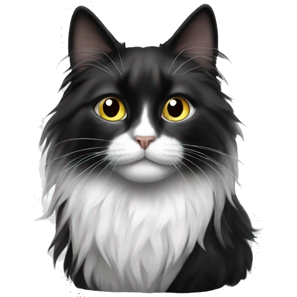 black and white cat long haired emoji