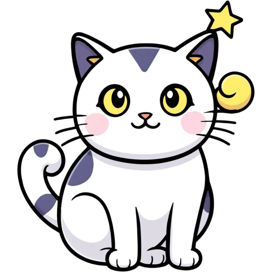 starry-eyed cat, cartoonish sticker style emoji