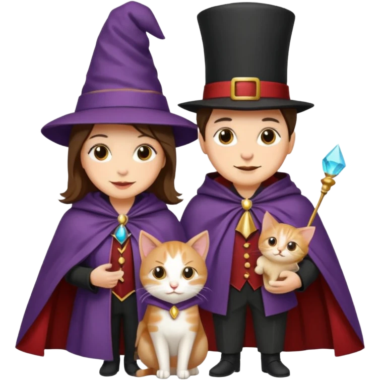 magician couple and their pet cat emoji