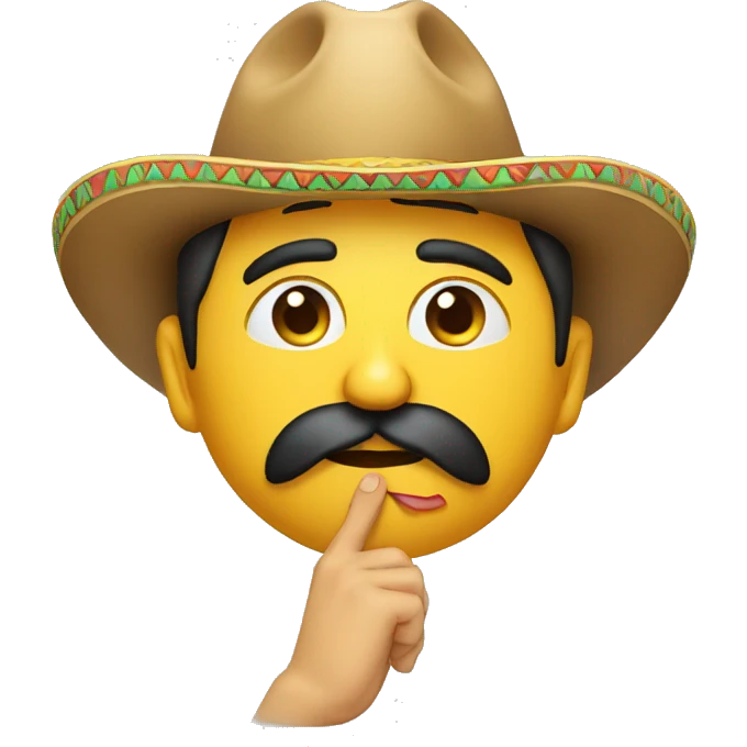 Persian man with dark mustache crying, sombrero  leaning forward hand raised and waving . emoji