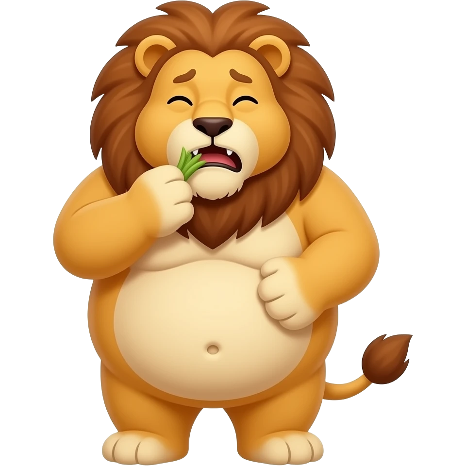 Make this Lion fat,make her eat until she is about to pop,she has a tummy ache,A bellybutton. emoji