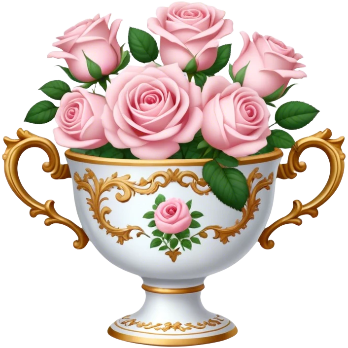 Pale pink roses in rococo cup emoji