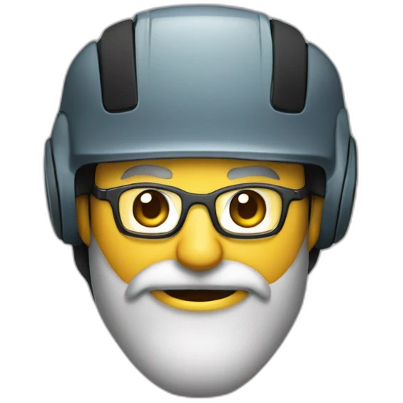 Un visage d’un homme châtain avec une barbe bien taillée des lunettes de vue, coiffé en arrière et un casque de gamer emoji