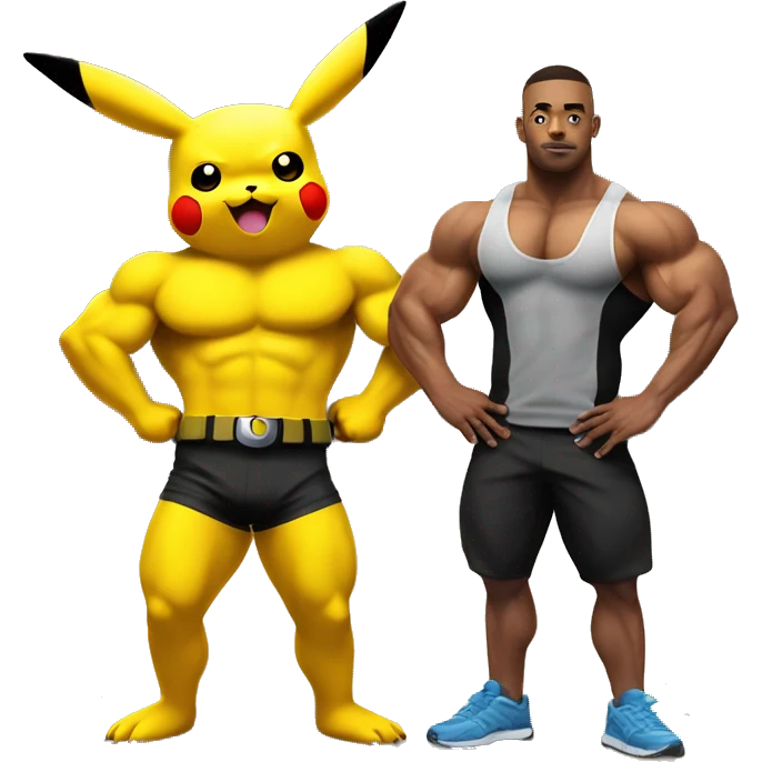 Pikachu and his bodybuilder friend in gym  emoji