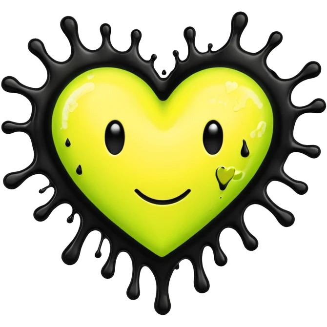 A neon yellow heart with black splashes and The text UVP in the heart emoji