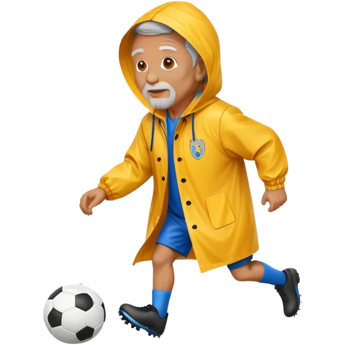 Old guy playing football wearing a raincoat  emoji