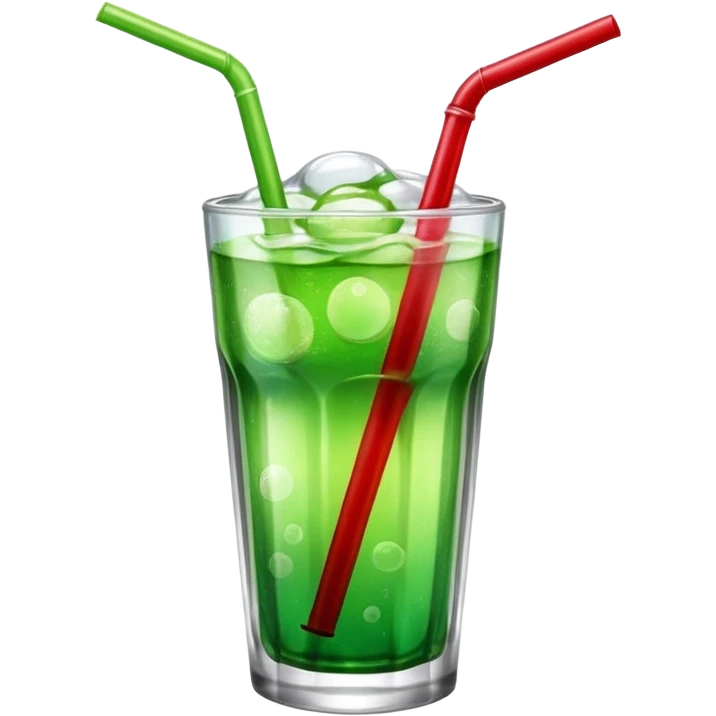 Create an emoji with a clear rounded glass, bright transparent green soda with fine bubbles, a smooth vanilla scoop, a glossy red cherry, and a black straw, using vibrant colors, soft shading, and clear glass highlights.
 emoji