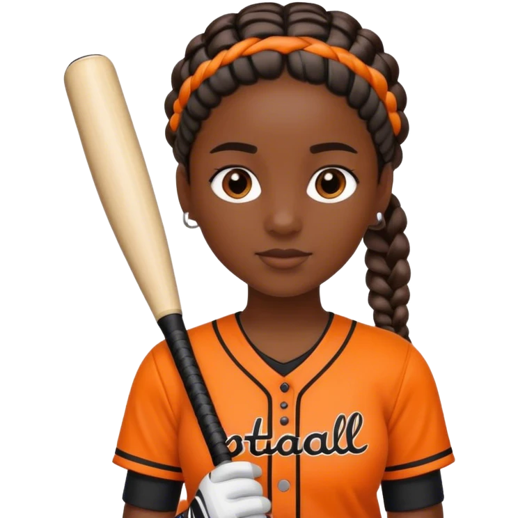 Softball braided hair black and orange kit emoji