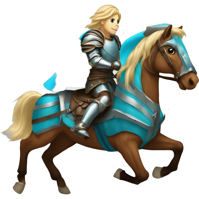 Chestnut brindle brindled striped horse blonde mane running galloping wearing blue and cyan armour  emoji