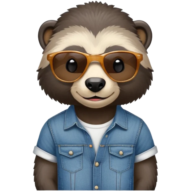 friendly anthropomorphised honey badger in jeans and a t-shirt, wearing sunglasses, head and shoulders view, looking to the side emoji