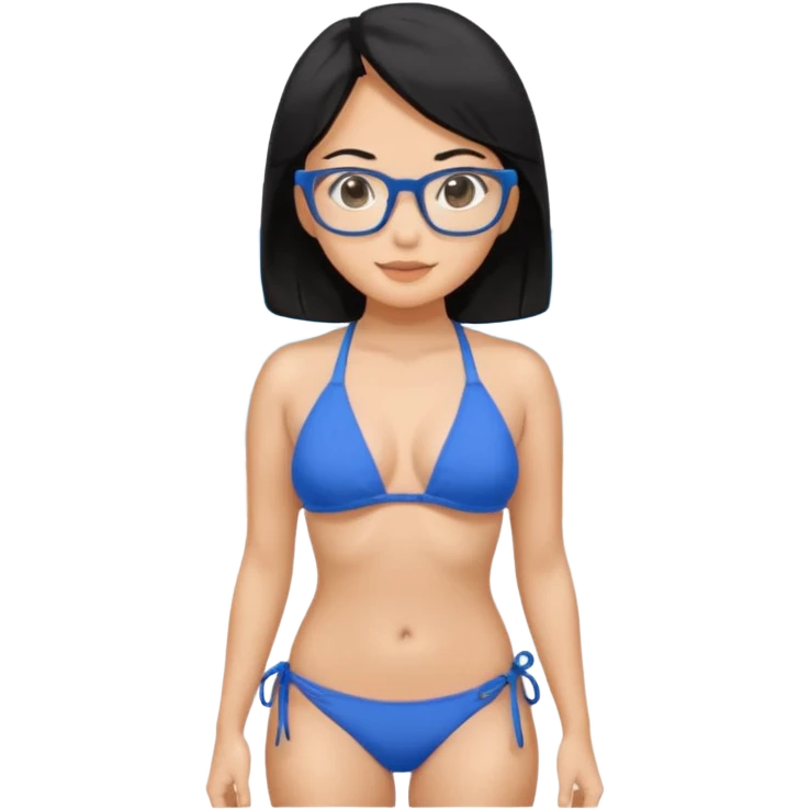 asian woman with black hair with glasses wearing a blue bikini emoji