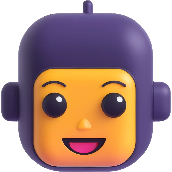 8-bit smiling chatbot head — reminiscent of old RPG characters, with blinking eyes and simple animated mouth. emoji