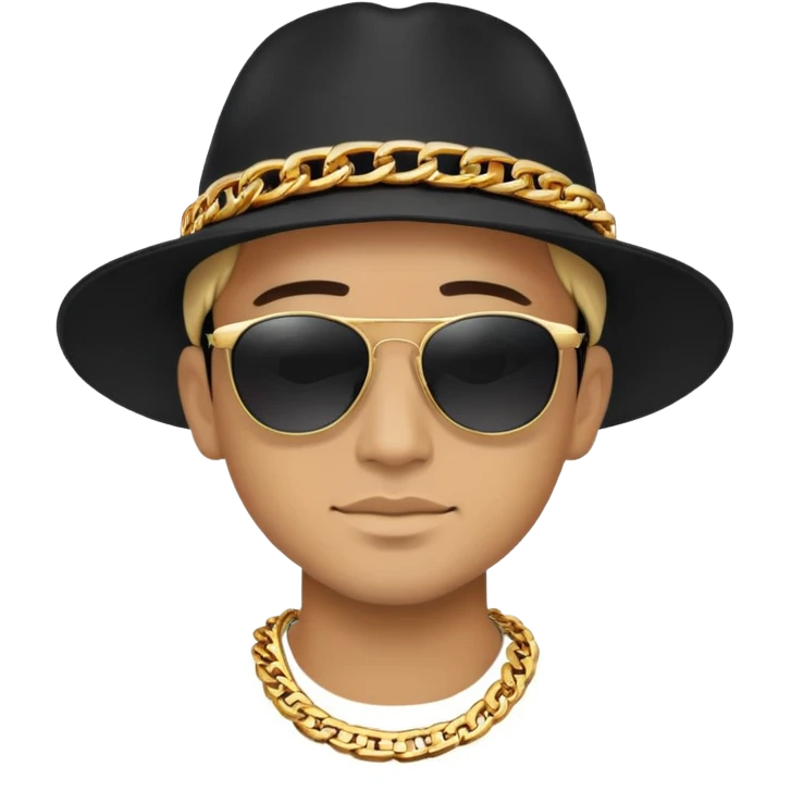 man with black sunglasses, black hat, and gold chain emoji