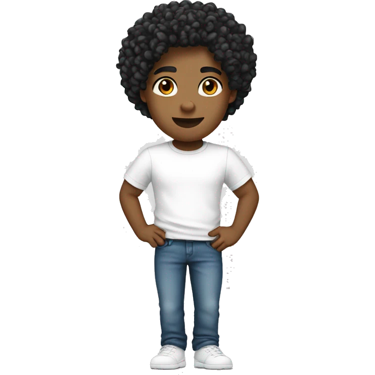 black curly hair with white tshirt emoji