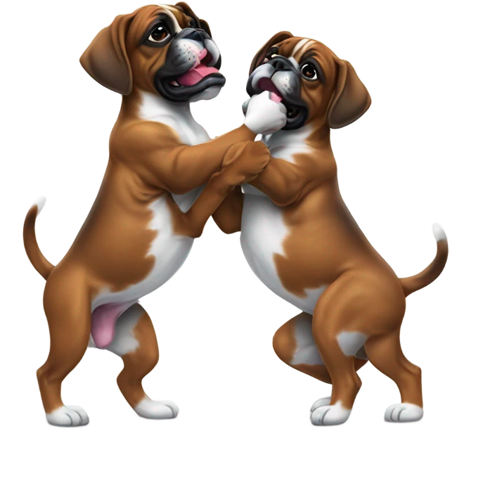 2 brindle boxer puppies playing football in football pads emoji