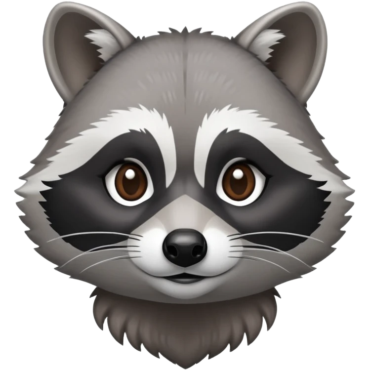 Cinematic-Noble-Raccoon-Portrait-Emoji – Poised and confident, with a sturdy build and a beautifully textured fur of silver-grey accented by dark black facial markings, deep-set, intelligent brown eyes, simplified yet sharp and sophisticated. emoji