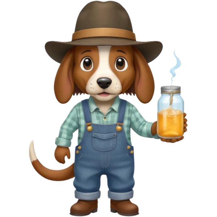 toothless hillbilly basset hound wearing a stetson and dungarees carrying moonshine emoji