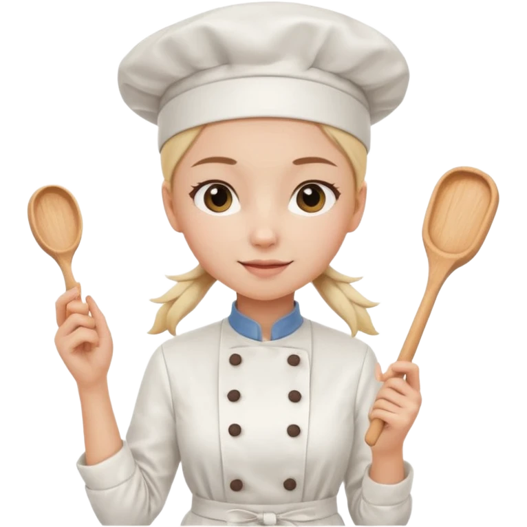 Young female pastry chef - single ponytail, apron, wearing a white hat, holding a rolling pin emoji