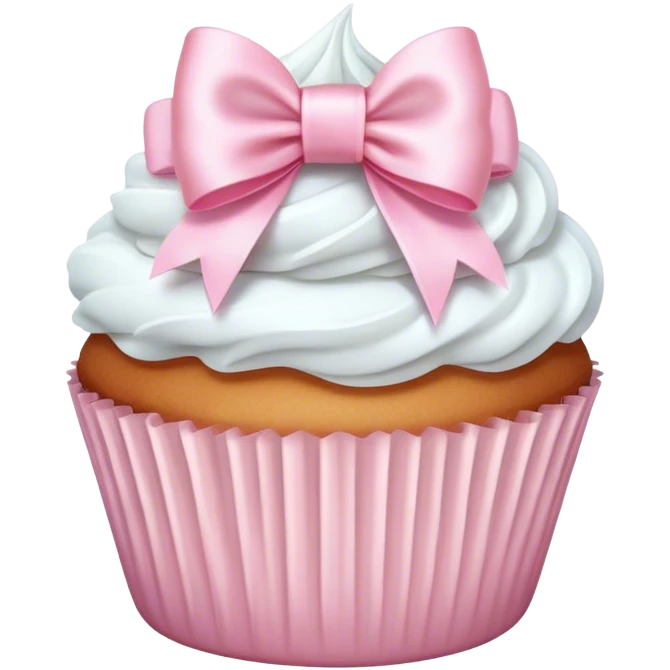 White cupcake with light pink bow emoji