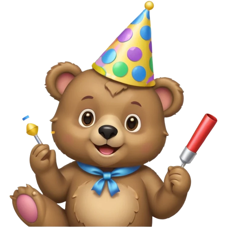 Partying bear cub with confetti and party blower emoji