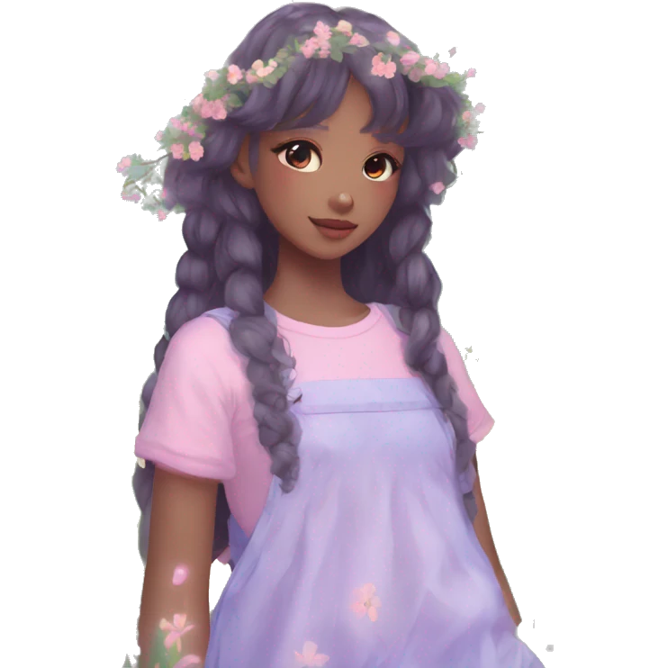 Dreamy pretty shiny colorful girl in nature pastelcore kawaii aesthetic emoji