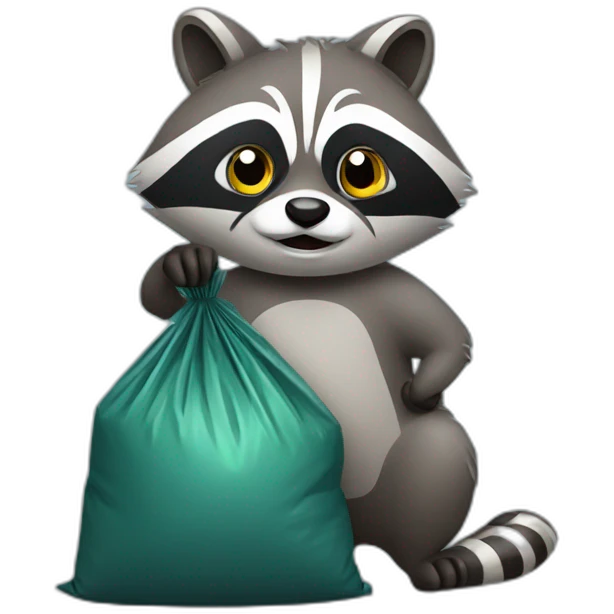 Raccoon with a garbage bag emoji
