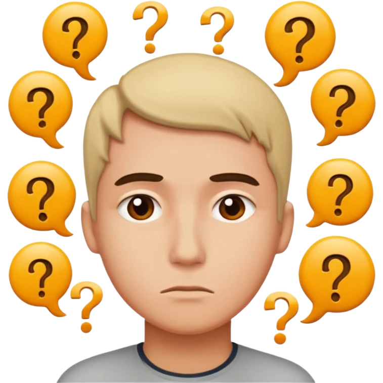 a person thinking, the person is surrounded by question marks emoji