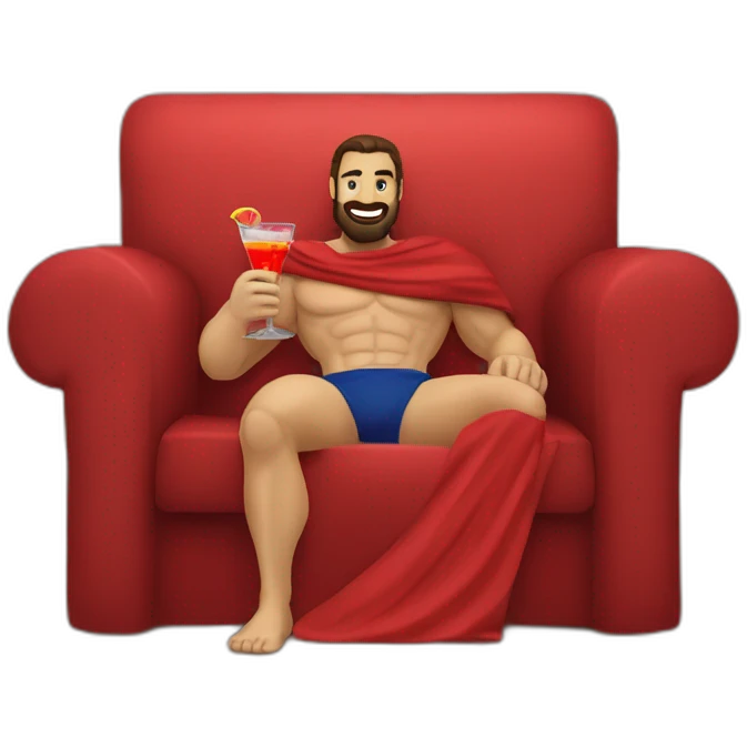 The Spartan Leonidas and his red cape with a relaxing cocktail on a sofa. emoji