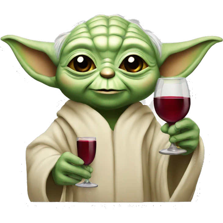 happy yoda holding a glass of red wine emoji