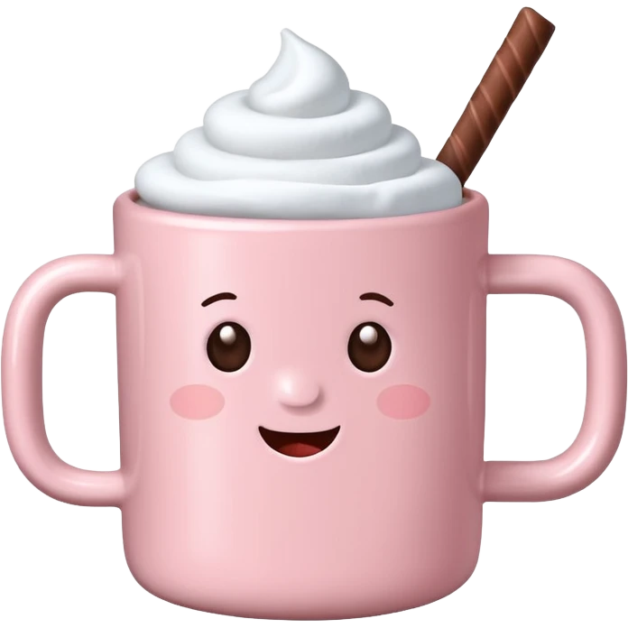 Light Pink mug of hot chocolate with marshmallows emoji