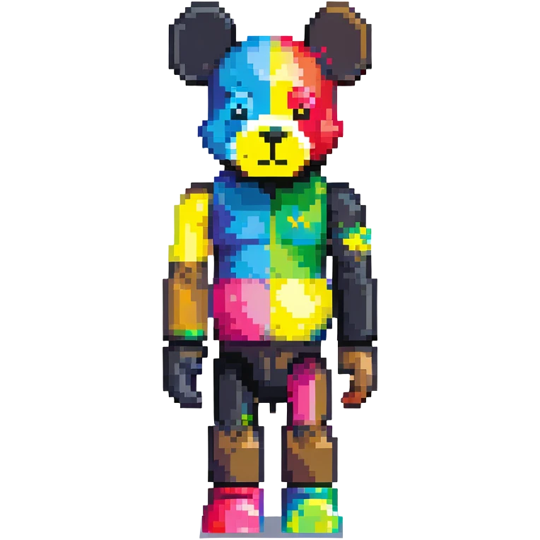 Pixel art KAWS Bearbrick figure with X eyes, blocky bear shape, vibrant colors emoji