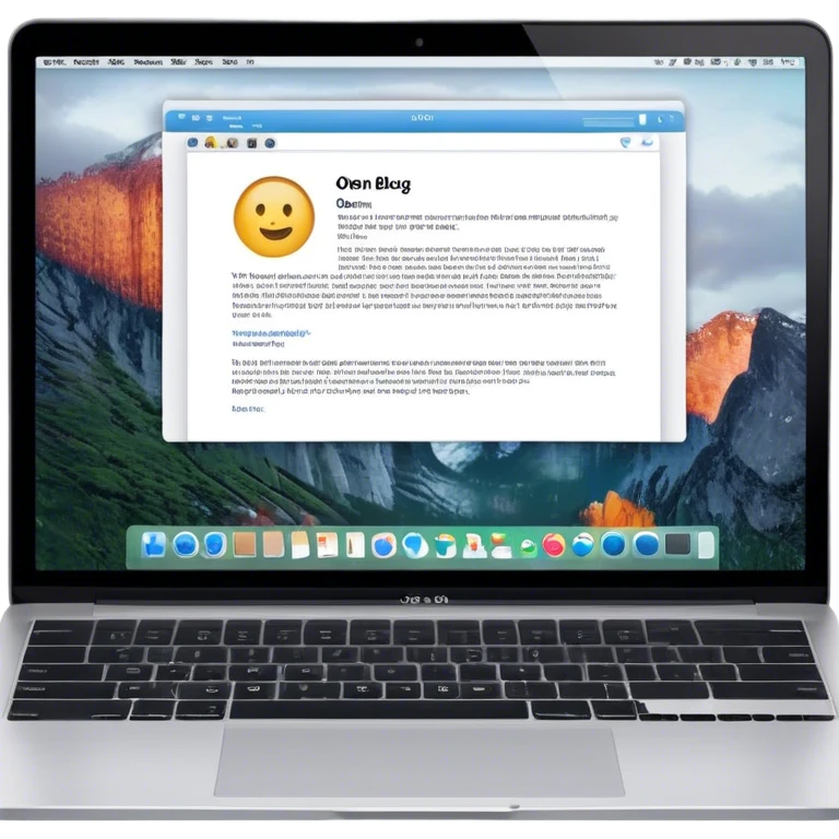 Create an emoji representing blogging as a form of content creation. The design should feature a laptop or desktop computer with an open blog page on the screen, showing visible text and perhaps a photo or graphic. Do not include any emojis or smiley faces. Make the background transparent. emoji