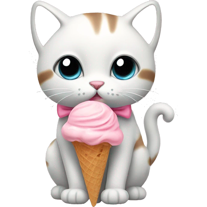 cute cat wearing pastel pink bow eating ice cream  emoji