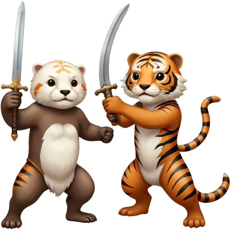 Otter fighting an albino tiger with swords emoji
