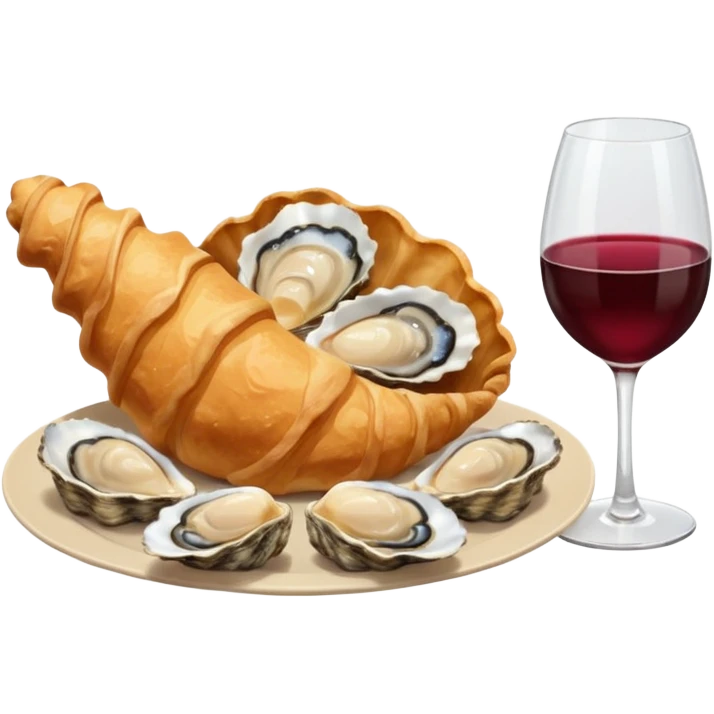 French cuisine humanless avatar in clean emoji-style illustration. 1 Croissant, oysters and wine glass, soft beige tones, simple shapes, flat design, refined and cozy. emoji