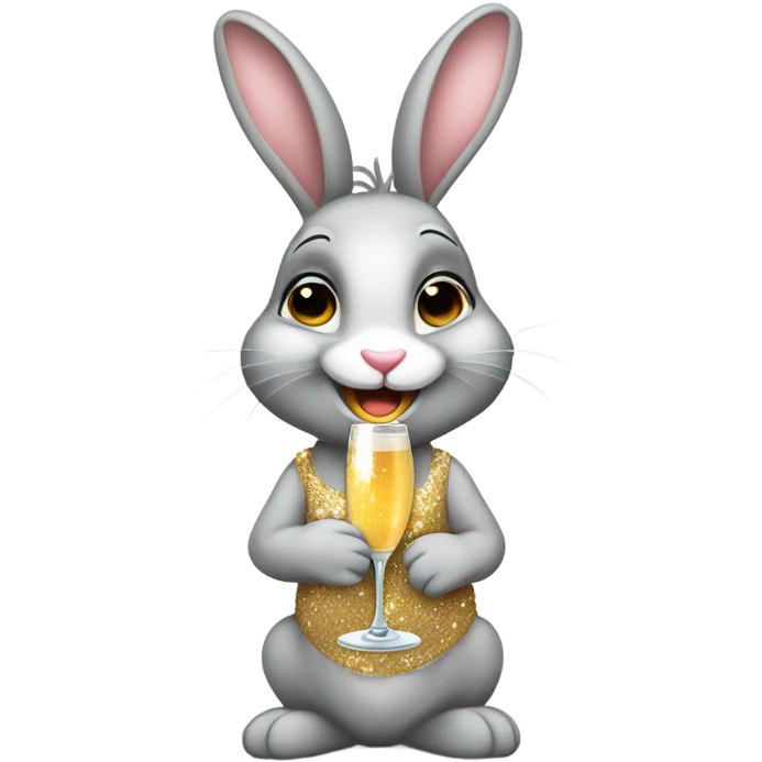 mischievous bunny wearing a sparkly dress drinking champagne  emoji